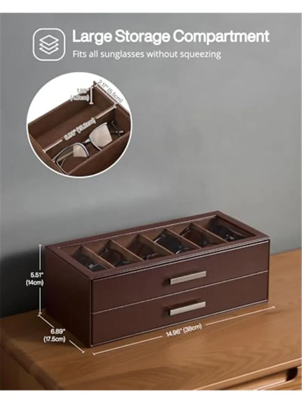 ProCase Sunglasses Organizer Box Clear Glass Lid PU Leather Eyeglass 12 Slots